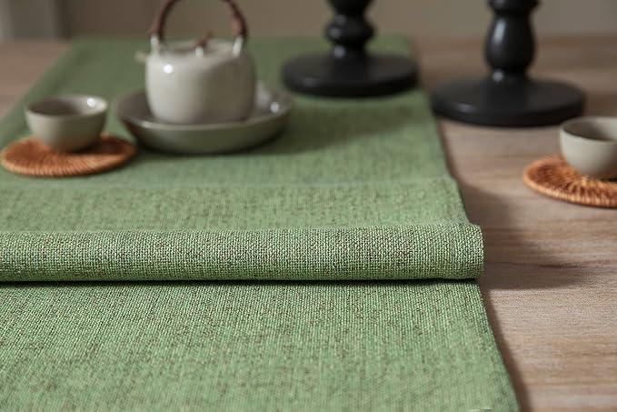 Burlap Style Farmhouse Table Runner, 14x90 Inches Grass Green | Thick Durable - Image 5