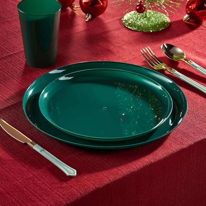 PLASTICPRO [30 Pack 10.7'' Christmass Green Plastic Party Plates Edge - Image 2