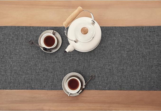 Solino Home 100% Pure Linen Table Runner Charcoal Grey, Athena 14 x 108 in | - Image 3