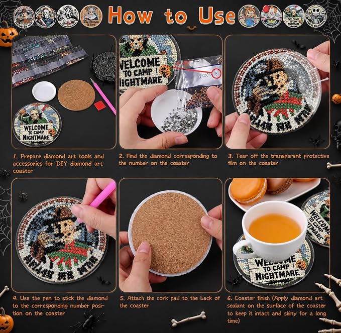 8 Pack Horror Diamond Art Coasters Kits- Diamond Painting Coasters Kits | - Image 5