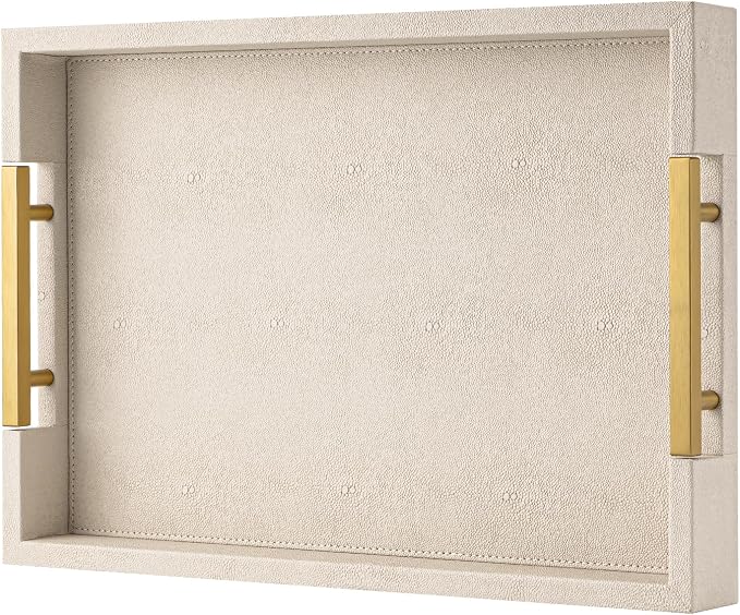 Beige Faux Leather Serving Tray - Image 9