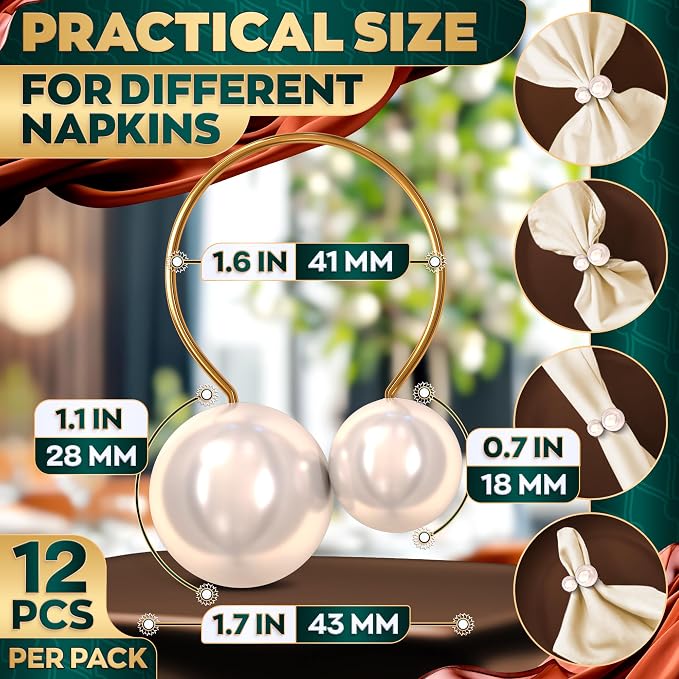 Pearl Napkin Rings Set of 12, and Party Tables - Image 2