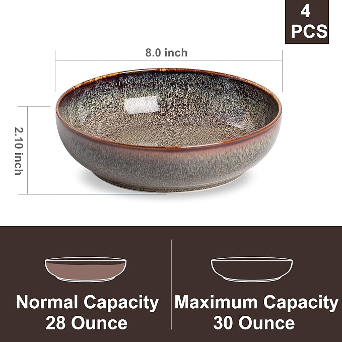 30oz Ceramic bowls set of 4-8" serving bowls - Image 2