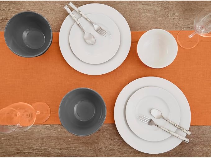 Solino Home 100% Linen Table Runner Pumpkin, Classic Hemstitch 14 x 108 in | - Image 3