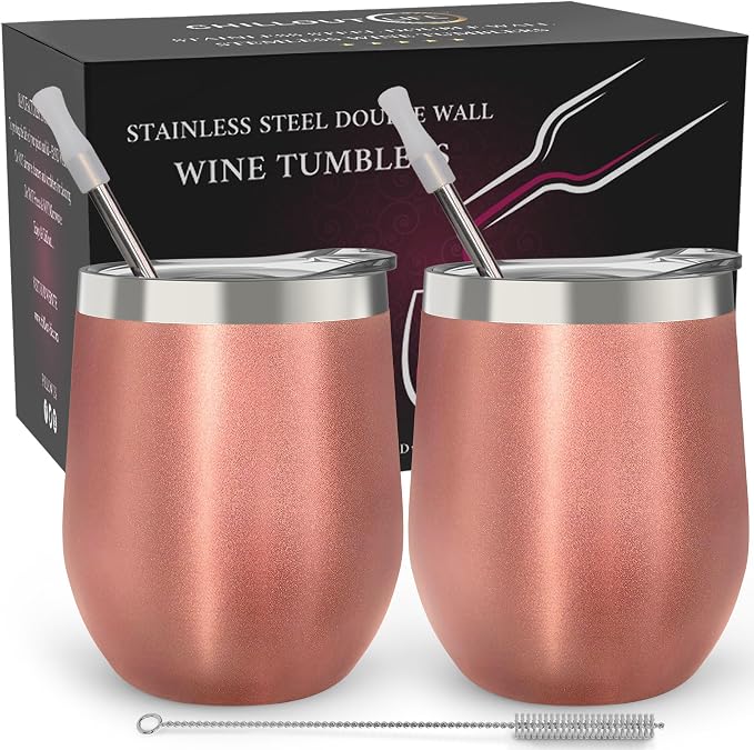 CHILLOUT LIFE 12 oz Stainless Steel Wine Tumblers 2 Pack by CHILLOUTLIFE