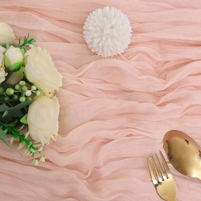 10 Pack Blush Pink Cheesecloth Table Runner 17 x 108 Inch | Boho Gauze Fabric - Image 2