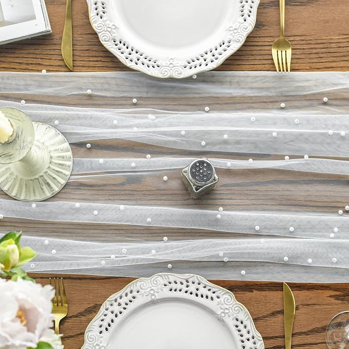 Artoid Mode 10PCS Pearl Gauze Table Runner 120 Inch 10FT, Seasonal Sheer Dining - Image 2