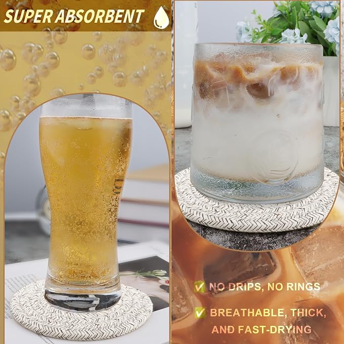 Oversized Cotton Drink Coasters Set of 4 – Absorbent Fabric - Image 4