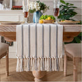 Caflife Boho Table Runner 60 Inchs Long Grey and Beige, Cotton and Linen Woven by Caflife