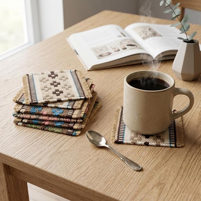 Boho Woven Coasters Set of 6, Absorbent Drink Coasters - Image 8