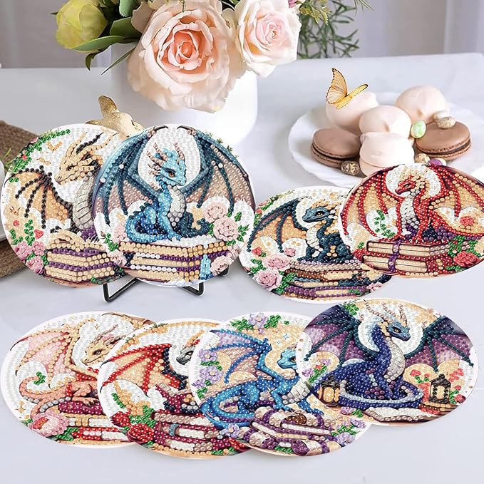 Ekuxom 8 Pcs Dragon Diamond Art Coasters Kits - Image 2