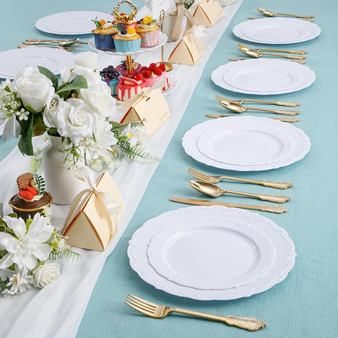 DaYammi 36PCS White Plastic Plates, Heavy Duty White Disposable Plates Premium - Image 6