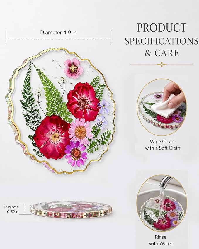 Dried Flower Coaster, Cute Acrylic Drink Cup Mat - Image 6