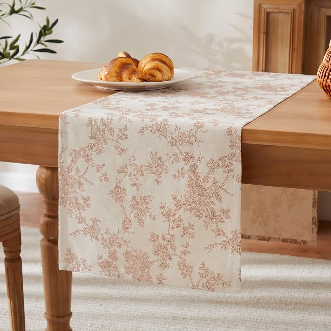 French Pastoral Farmhouse Table Runners, 13x72 Inch Taupe | 100% Organic Cotton - Image 7