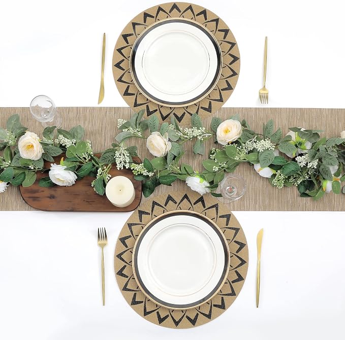 SHACOS 15 inch Round Vinly Placemats Set of 6 Boho Flower Print Place Mats - Image 9