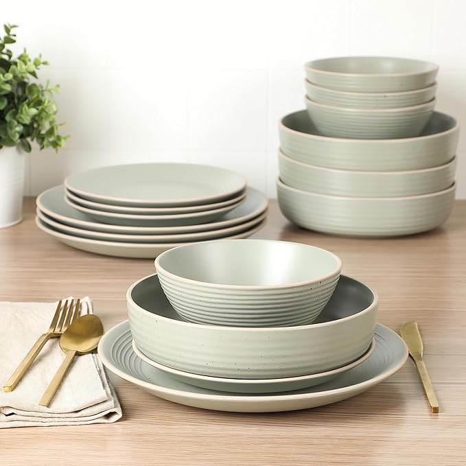 Gibson Home Dinah Double Bowl Stoneware Embossed Speckled Dinnerware Set - Image 3