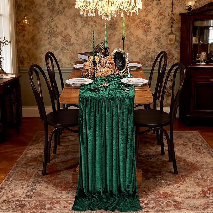 Velvet Table Runner Emerald Green 29x120 Inch Soft Fall Christmas Runners | 5 - Image 5