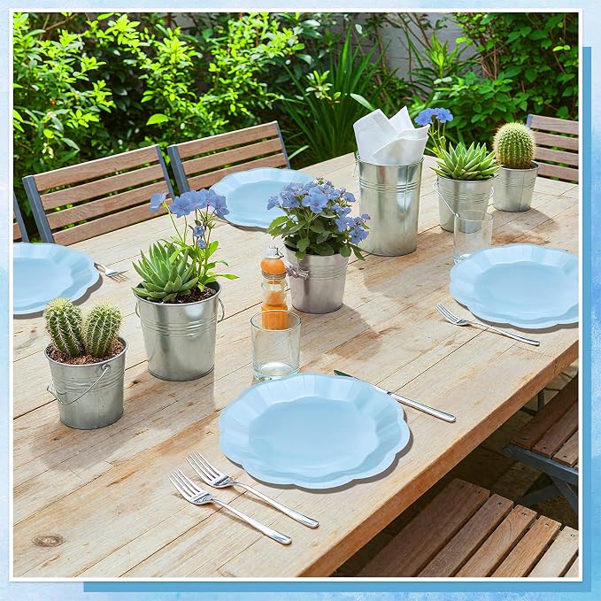 NatNarr 30 Pcs Light Blue Paper Plates 9 Inch Scalloped Plates Disposable - Image 7