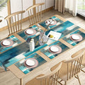 Emvency Table Runner and Placemats Set of 6, Farmhouse Abstract Teal | Grey by Emvency