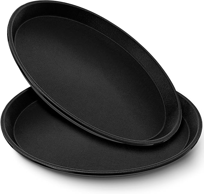 Zopeal 2 Pieces Black Round Restaurant Serving Tray, Plastic Non Slip Surface by Zopeal