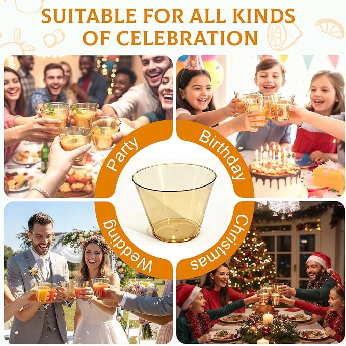 Glowserve 9 OZ Gold Disposable Plastic Cups Cocktail Cup 150 Pack | Fancy - Image 7