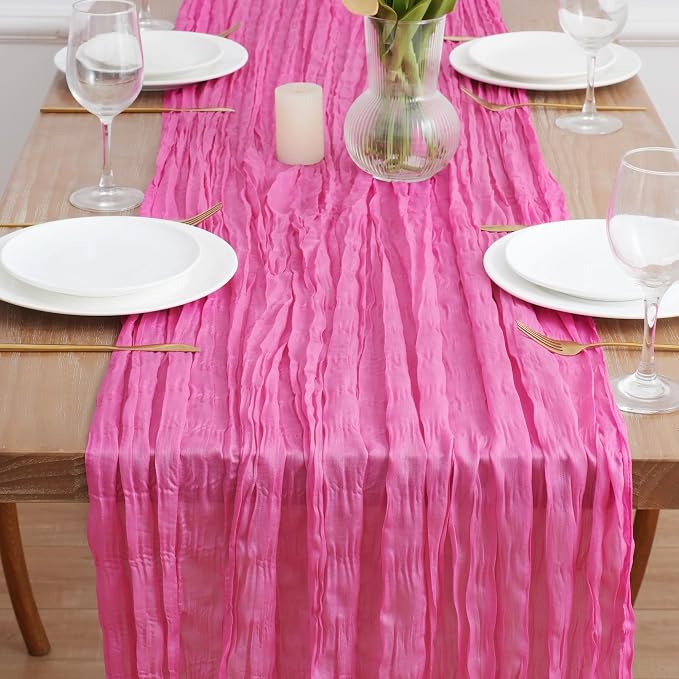 Asee'm 12pcs Hot Pink Cheesecloth Table Runner Summer 10FT Fuchsia Gauze | Boho - Image 2