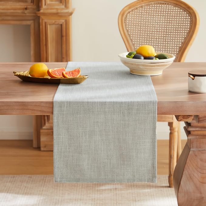 Rustic Cotton Linen Table Runner, 13x108 Inches Light Grey | Farmhouse Style - Image 4