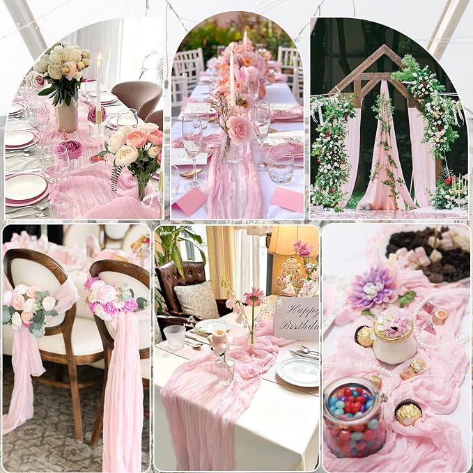 3 Pack Light Pink Cheesecloth Table Runner 35x120inch, Summer Rustic Gauze - Image 5