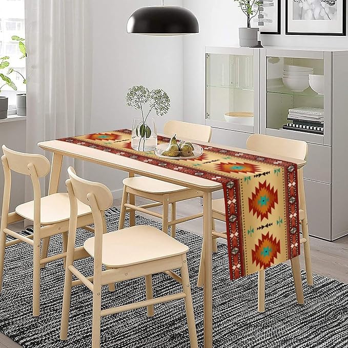 Aztec Southwest Table Runner, Ethnic Style Geometric Triditional Kitchen Table - Image 2