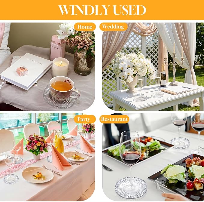 6 Pcs Glass Coasters with Holder Clear Drink Coasters Crystal Round Beverage - Image 4