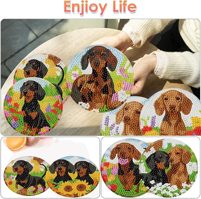 ijbnhd 8 Pcs Cute Dog Diamond Art Coasters Kits, 4x4 inch | Cute Dog Diamond - Image 2