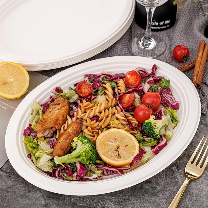WELLIFE 100% Compostable Oval Paper Plates 12 Inch - Image 6