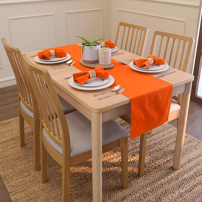 Encasa XO Table Runner, Cotton Canvas Dining Runner 13"x72" | Orange, 180 GSM - Image 2