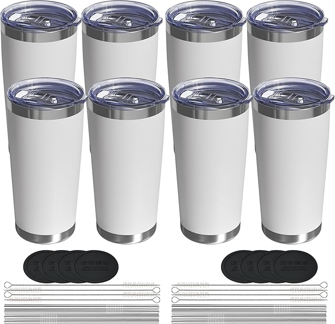 20oz Travel Coffee Tumbler 8 Pack, Lids and Straws, Stainless Steel | Double by UIRZOTN
