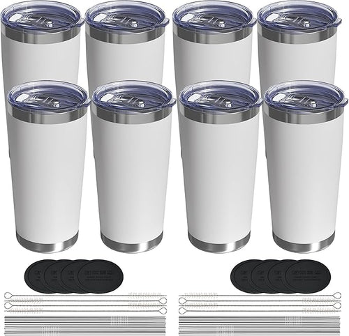 20oz Travel Coffee Tumbler 8 Pack, Lids and Straws, Stainless Steel | Double by UIRZOTN