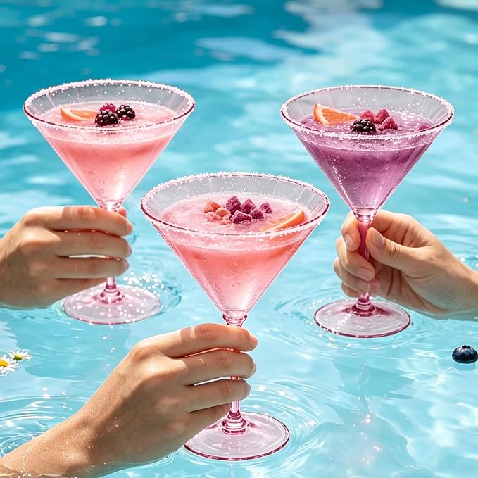 Plastic Martini Glasses Set of 12, 9 oz Pink Cocktail Cups | Unbreakable - Image 6