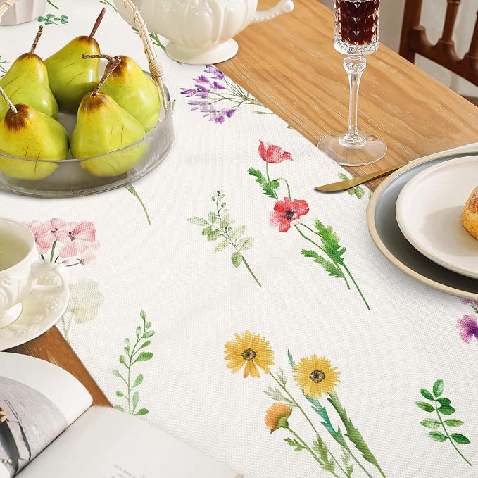 Bonhause Spring Floral Table Runner 13x72 Inch Purple Pink Wildflower Leaves - Image 4