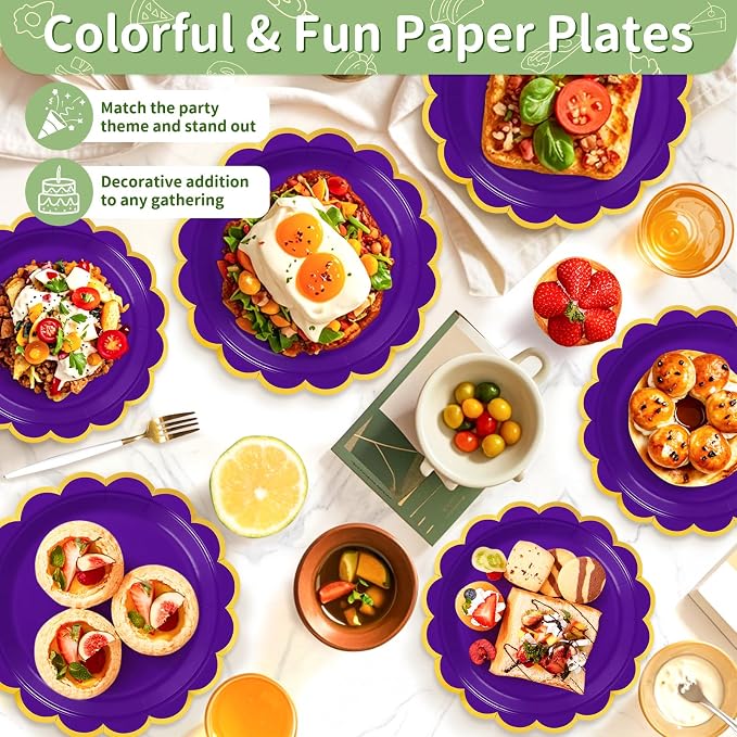 50 Pcs Purple Paper Plates Disposable, Dessert Cake Plates, - Image 5