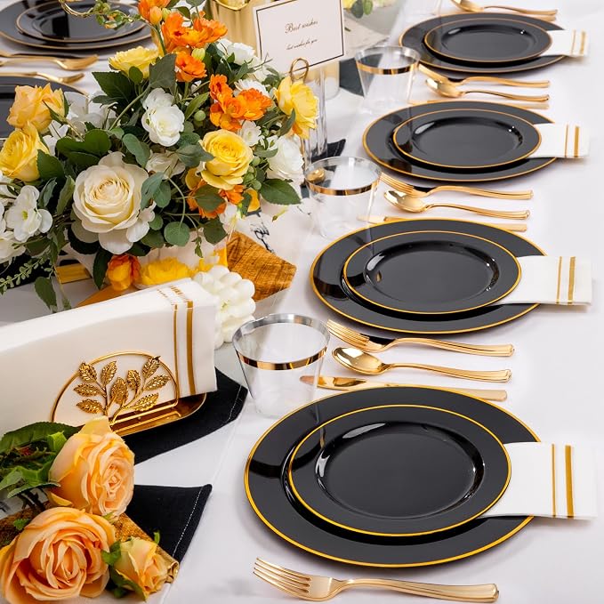 SUT 350-Piece Black and Gold Disposable Plates - Image 6