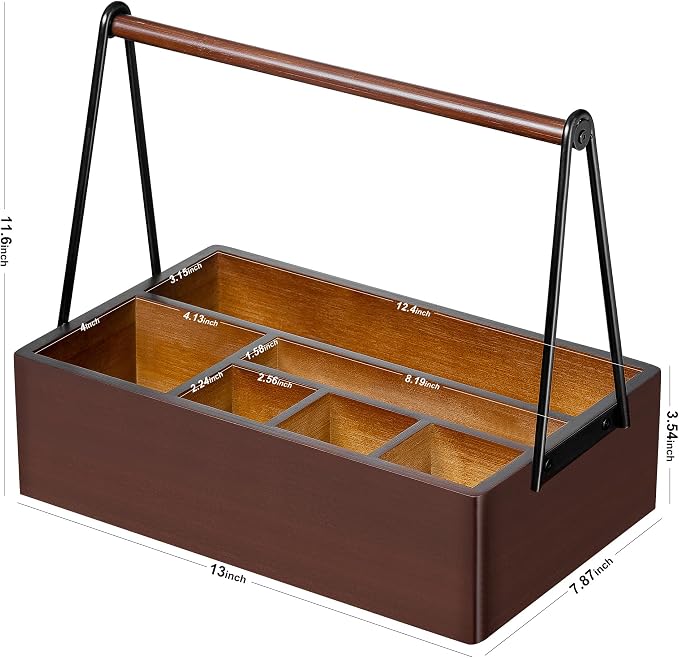 PTSTING Silverware Caddy with Handle Acacia Wood, Paper Plate Dispenser | - Image 5
