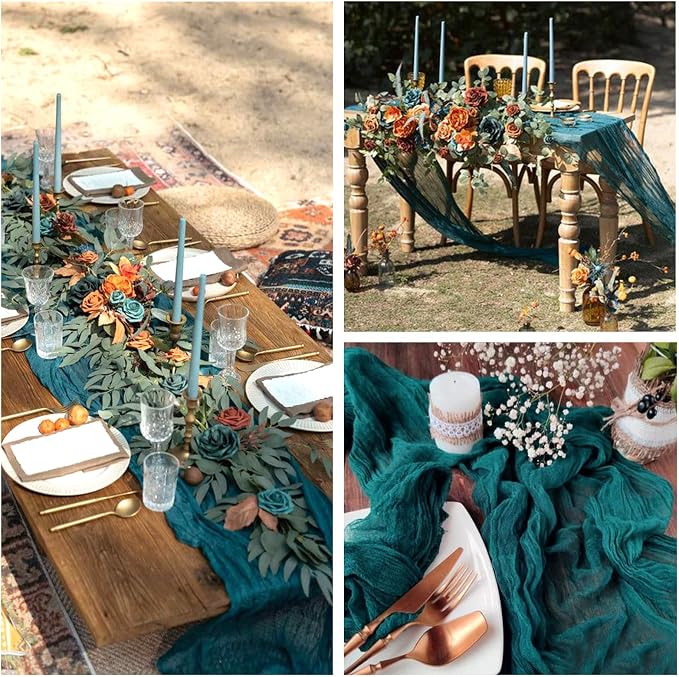 6 Pack Teal Cheesecloth Table Runner 35 x 120 Inch | Boho Gauze Fabric - Image 6