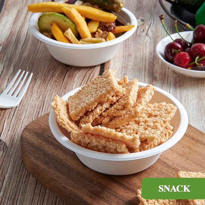 Vplus 500 Pack 12 OZ Compostable Paper Bowls, Bagasse Bowls Bulk，White | - Image 7