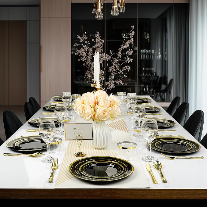 BESTVIP 600PCS Black Gold Dinnerware Set - Image 6