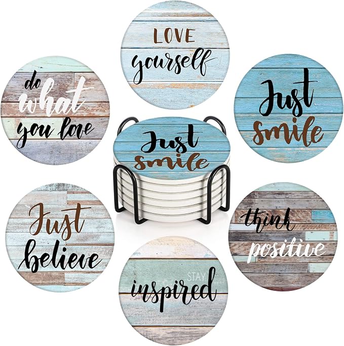 Coasters for Drinks, Ceramic Stone, Colorful Wooden | Just Smile Inspiration by Britimes