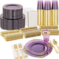 Nervure 350Pcs Purple Plastic Plates, Plastic Dinnerware Set by Nervure
