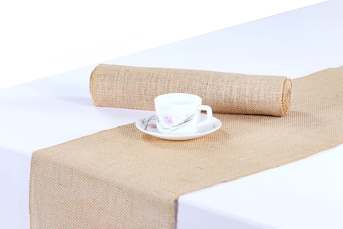 MDS® Pack of 10 Natural Burlap Table Runner, 12 x 108 Inch, Jute Vintage Rustic - Image 4