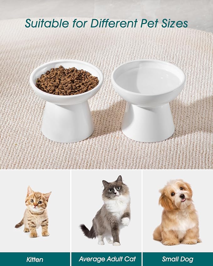 vancasso Extra Wide Elevated Cat Bowls 2-Pack, Shallow Ceramic Raised Cat Food - Image 7
