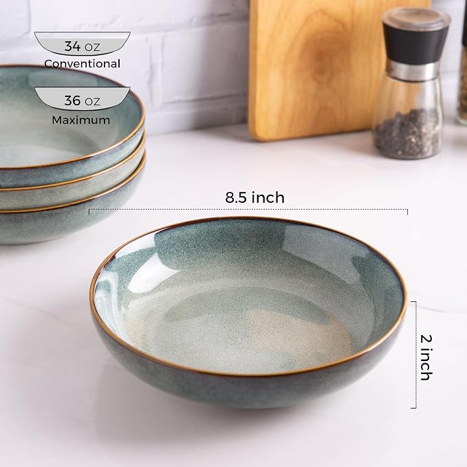 AmorArc 8.5’’ Ceramic Pasta Bowls Set of 4, 36oz Large Stoneware Bowls Set | - Image 2