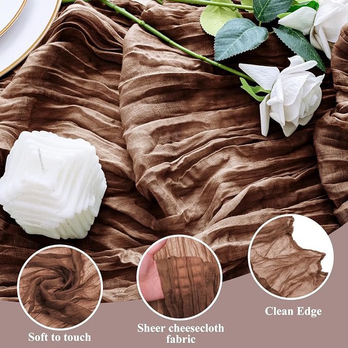 Cheesecloth Table Runner 10FT Brown Boho Gauze Rustic Sheer Runners | Cheese - Image 3