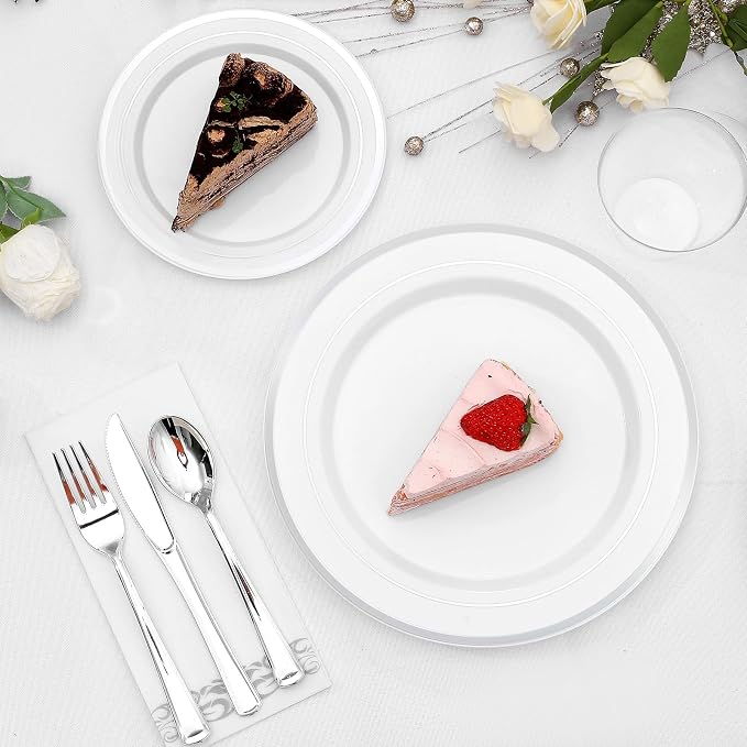 350-Piece Silver Rim Plastic Dinnerware Set - Image 4